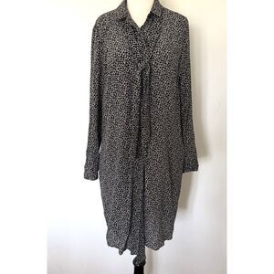 Max Mara Silk Bow Tie Neck Shirt Dress Abstract Dotted Print Pockets Sz 10